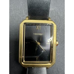 Vincero Ava Gold Tone Black Dial Black Leather Strap Women's Rectangle Watch